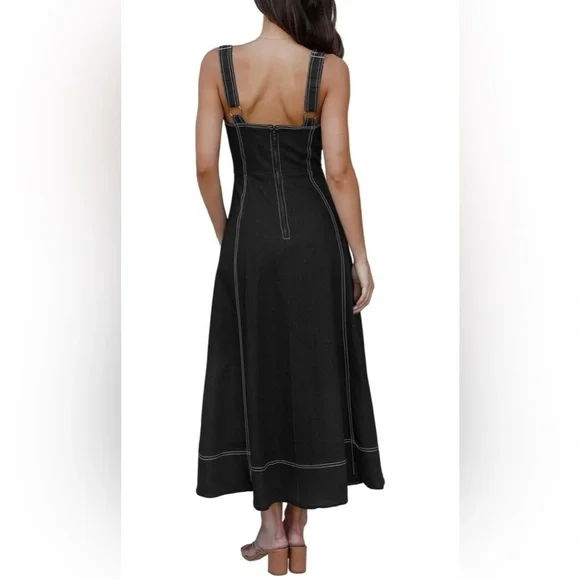 NWOT Denim Dress Sleeveless Adjustable Straps A Line Maxi Dress with Pockets - Picture 5 of 15